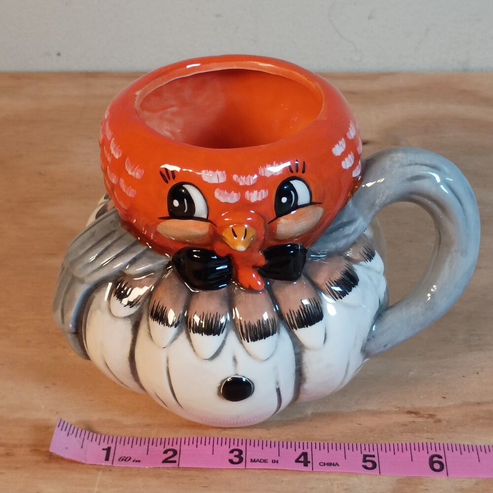 Johanna Parker Turkey White Pumpkin Mug 3D Ceramic Fall Thanksgiving Coffee Cup